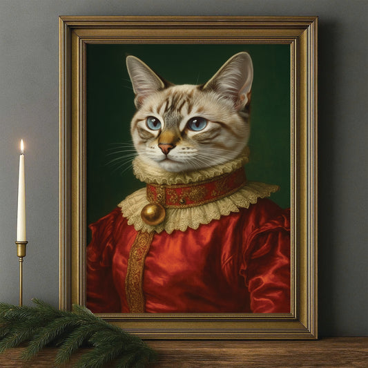 Custom Photo Cat Potrait Royal Canvas Framed Wall Art Gift For Cat Lovers