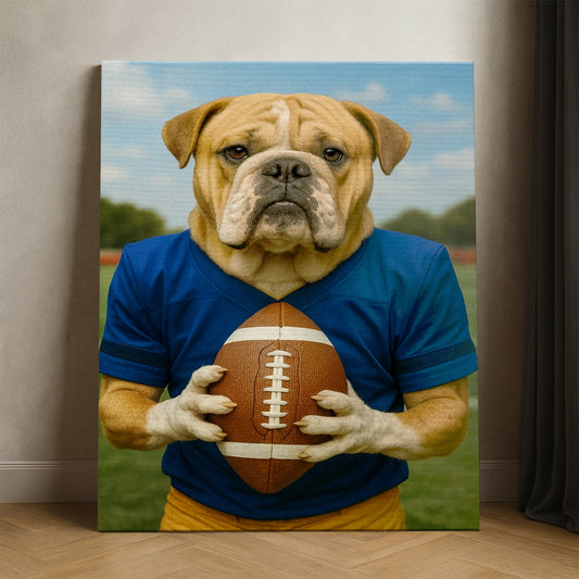 Custom Photo Football Player Dog Canvas Gift For Dog Lovers