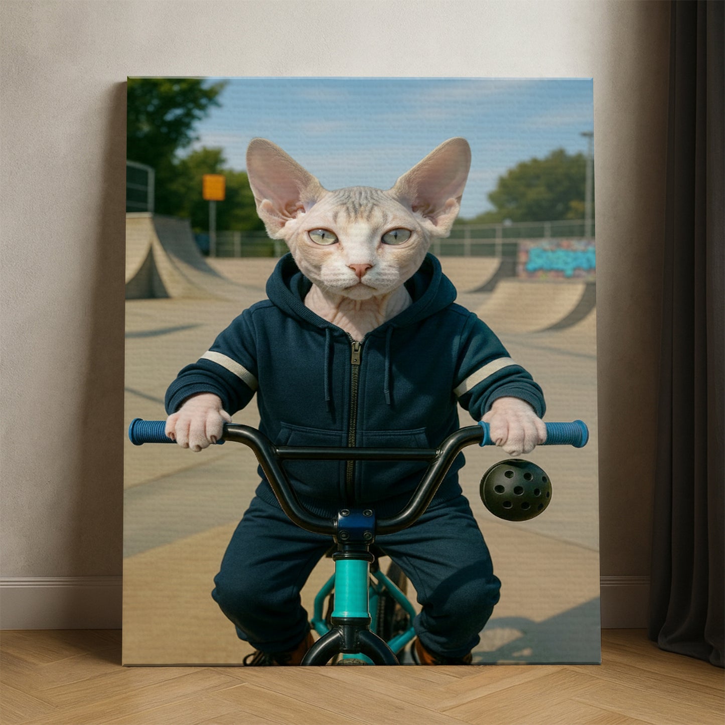 Custom Photo Bmx Bike Cat Canvas Gift For Cat Lovers