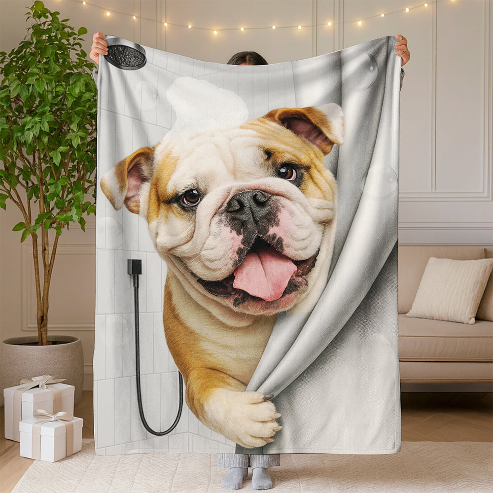 Custom Dog Photo Dog In Bathroom BlanketGift For Dog Lovers