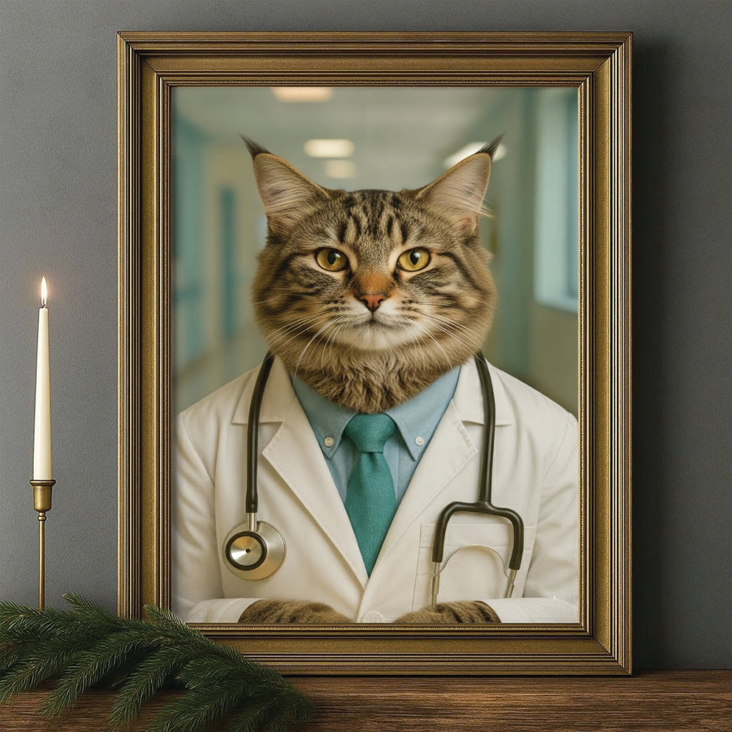 Custom Photo Doctor Cat Canvas Framed Wall Art  Gift For Cat Lovers