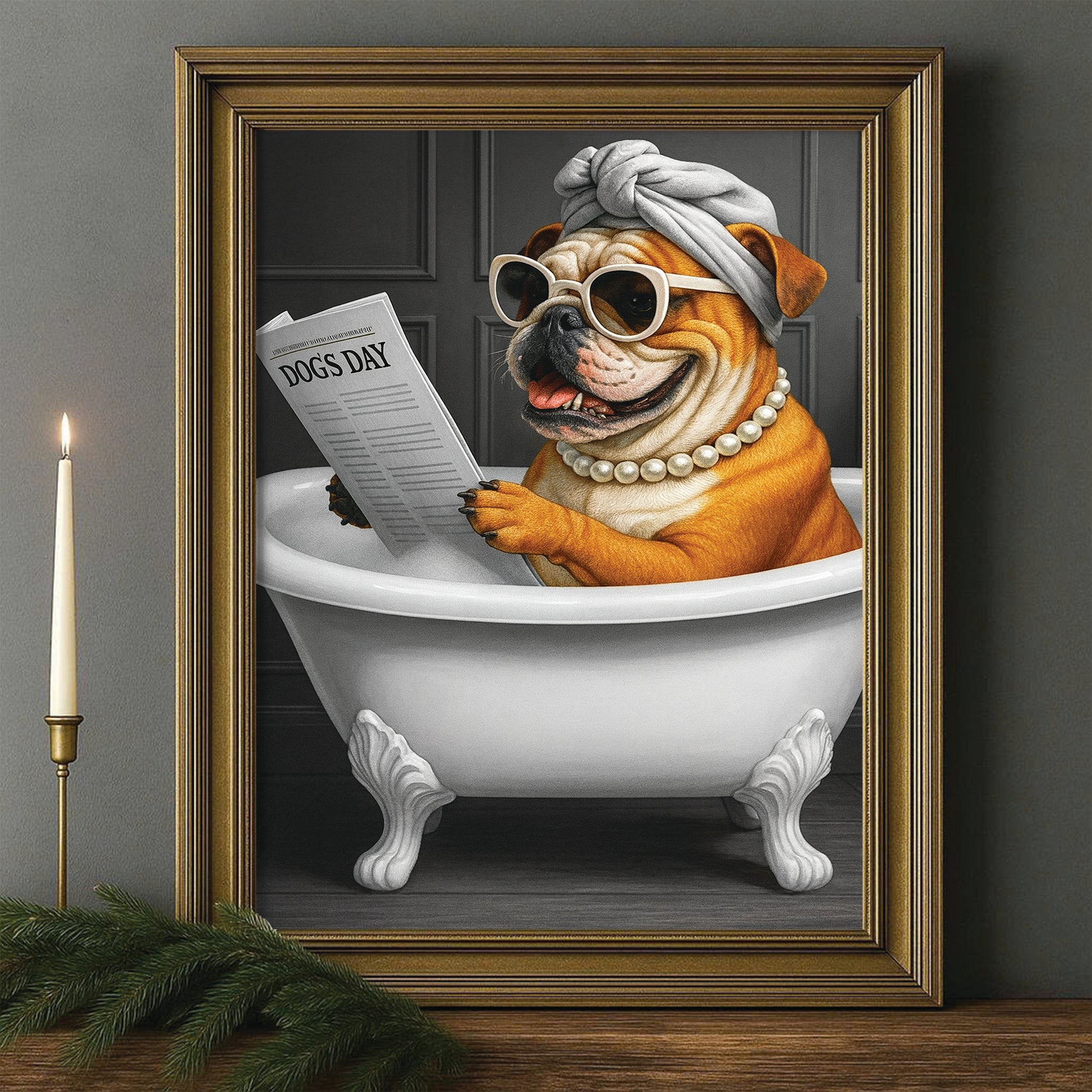 Custom Photo Dog Bathroom Style 9 Canvas Framed Wall Art Gift For Dog Lovers