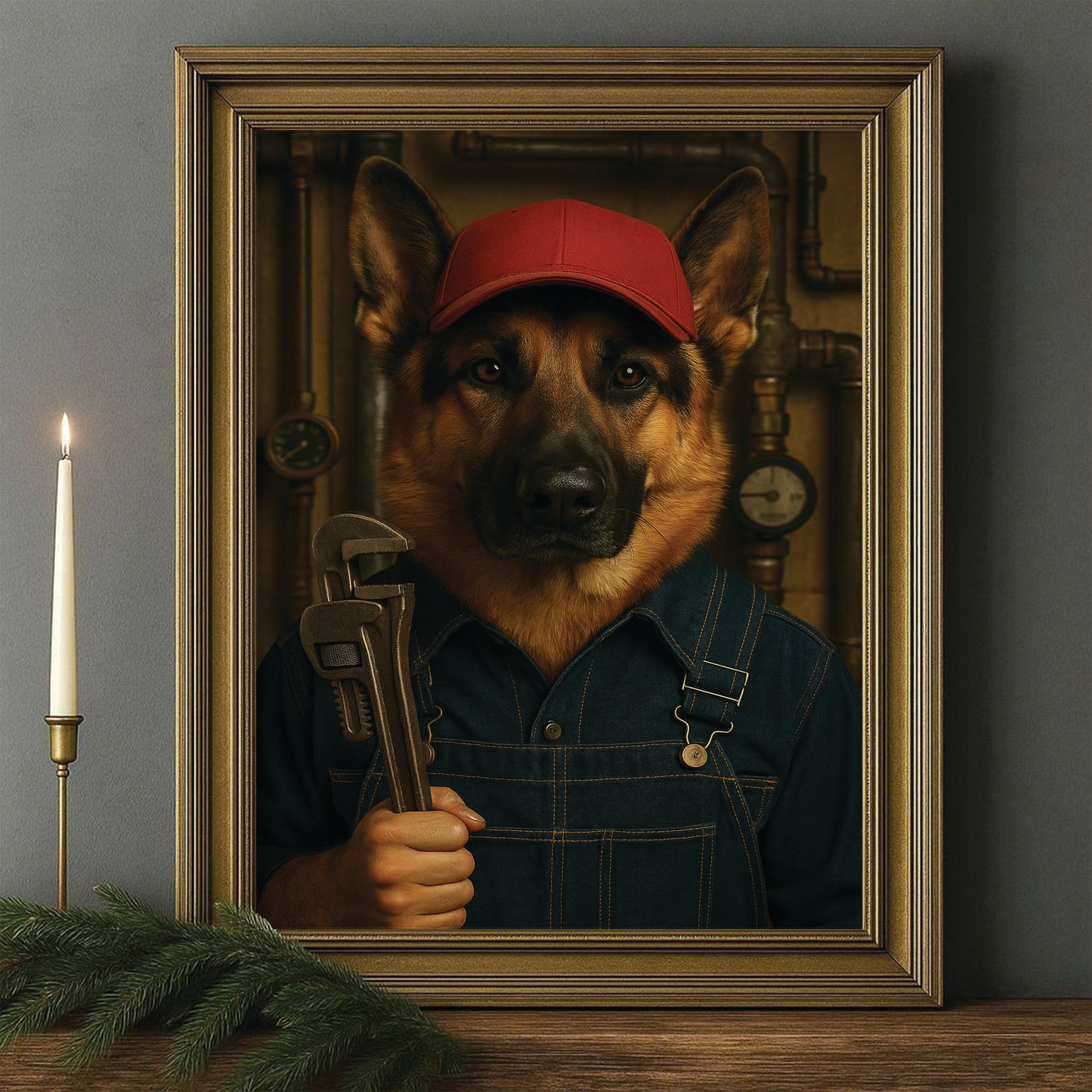 Custom Photo Plumber Dog Canvas Framed Wall Art Gift For Dog Lovers