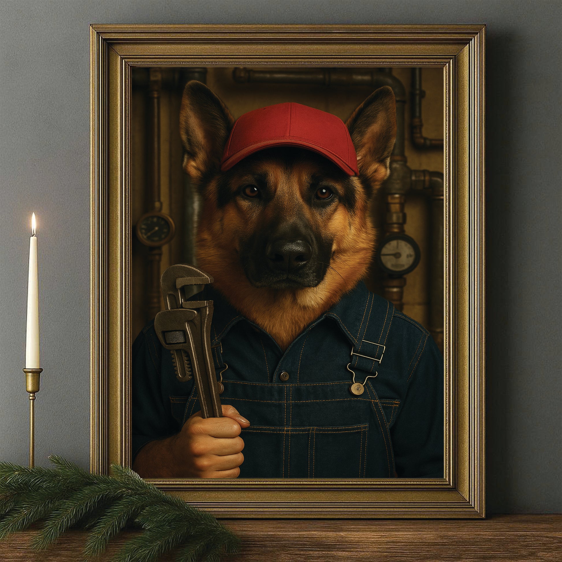 Custom Photo Plumber Dog Canvas Framed Wall Art Gift For Dog Lovers