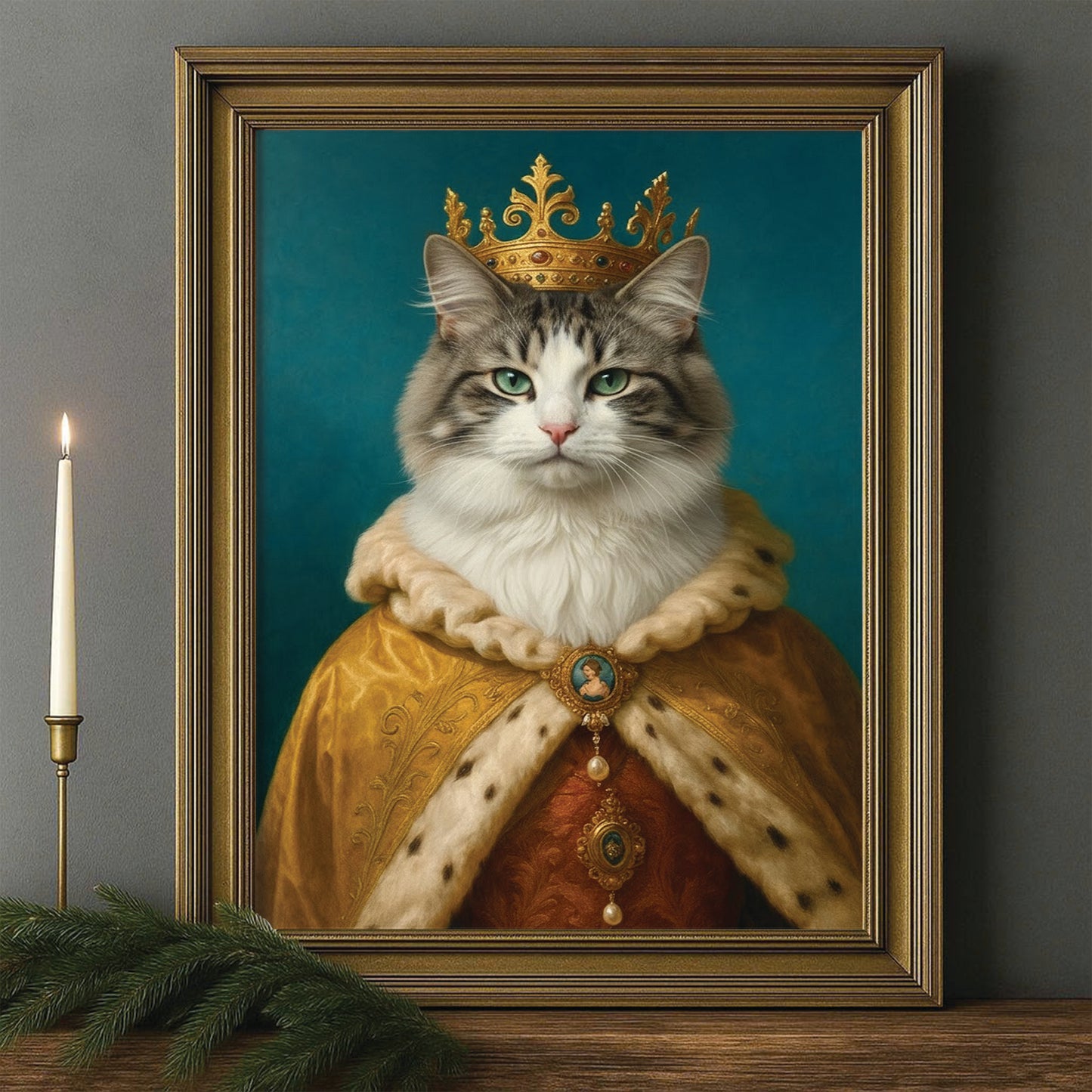 Custom Photo King Royal Cat Canvas Framed Wall Art Gift For Cat Lovers