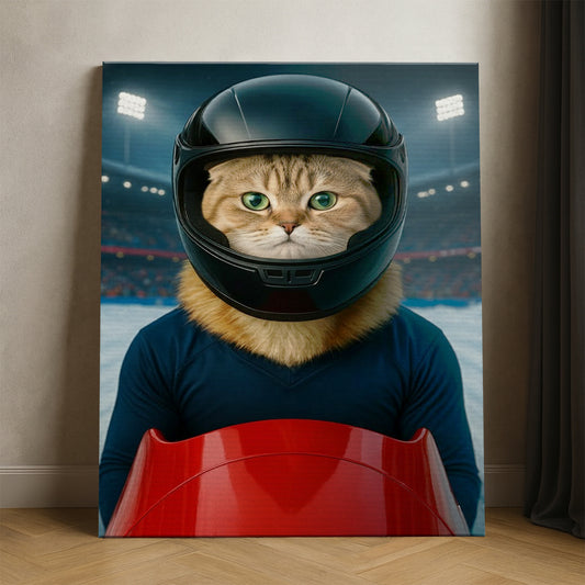 Custom Photo Bobsled Winter Race Cat Canvas Gift For Cat Lovers