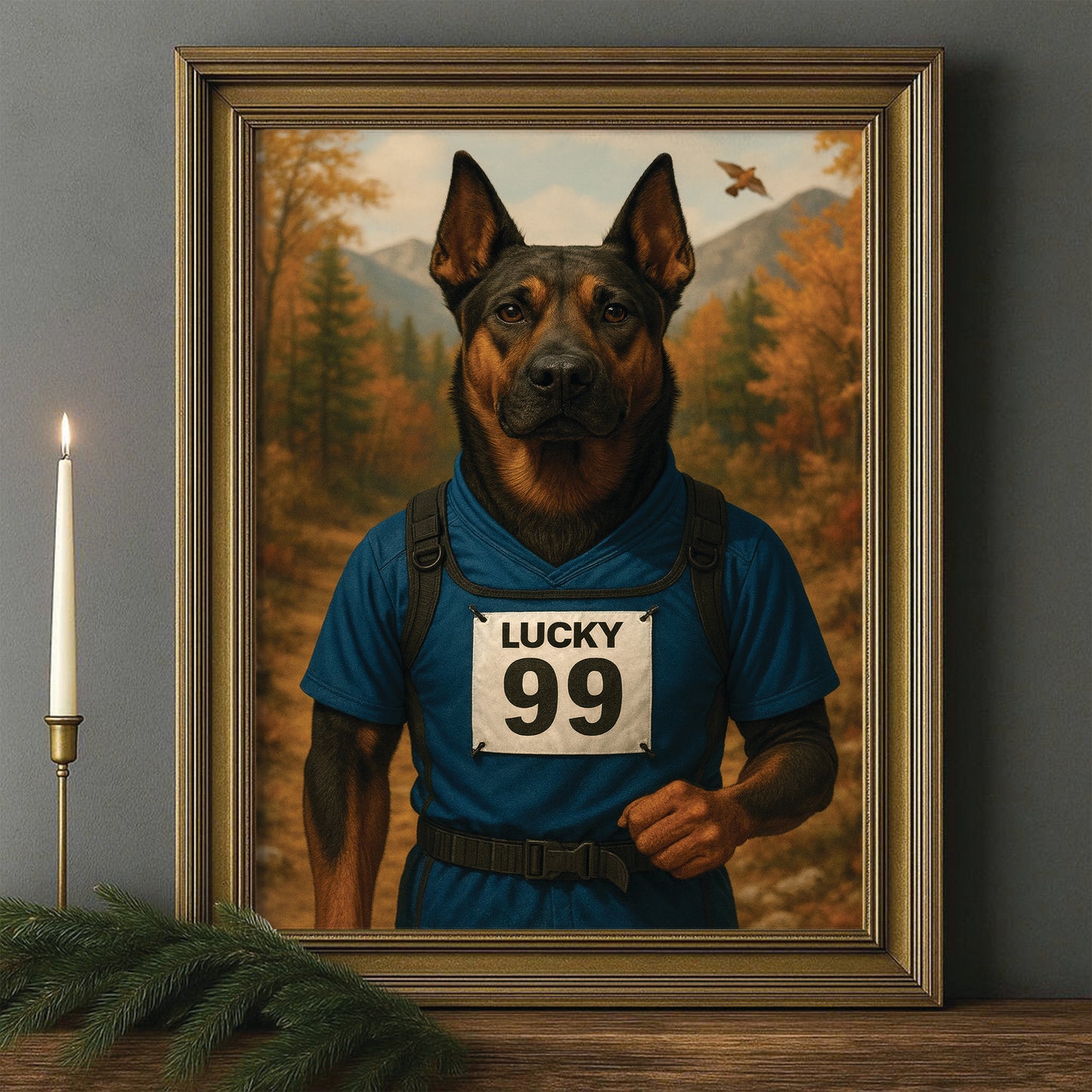 Custom Photo Trail Runner Dog Canvas Framed Wall Art Gift For Dog Lover