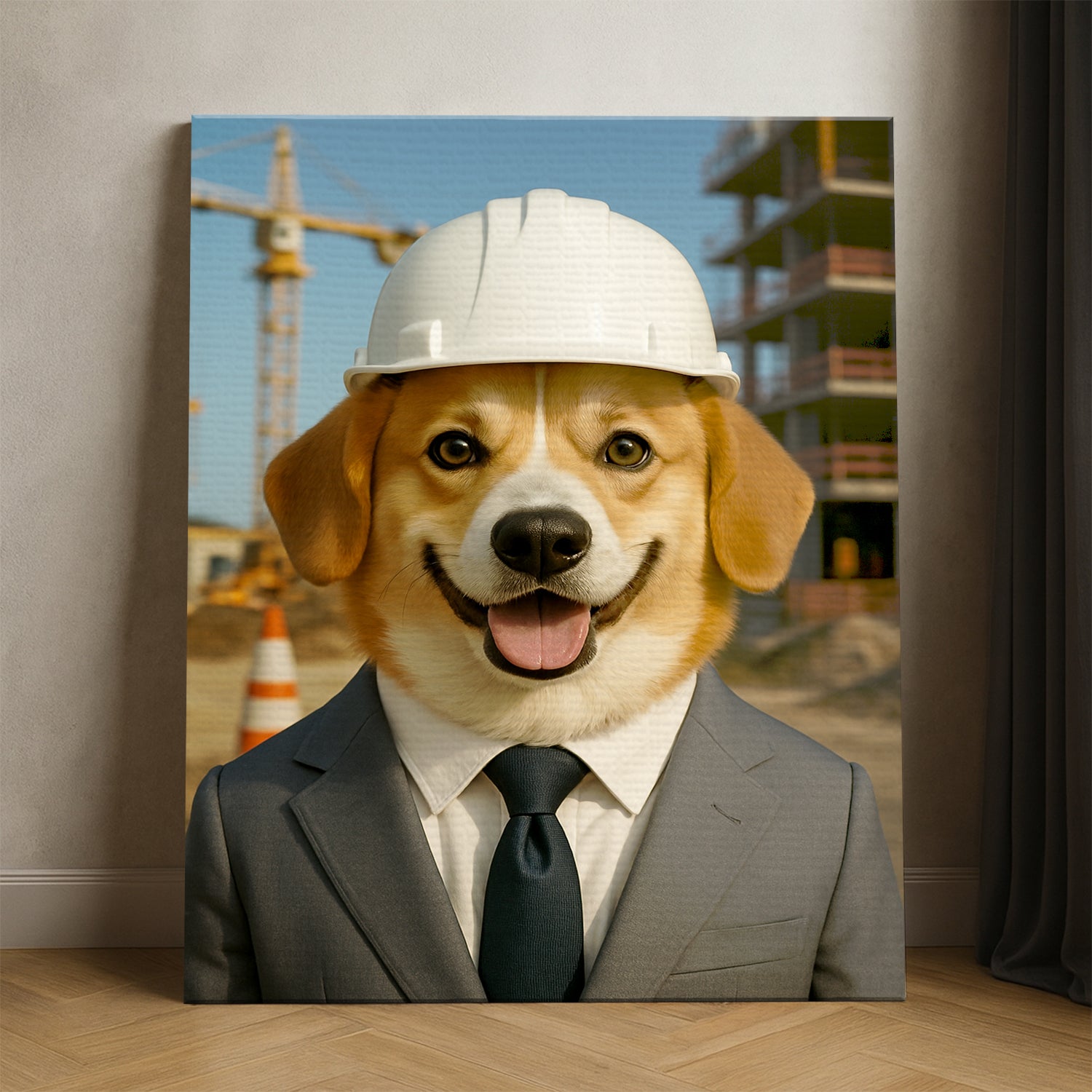 Custom Photo Engineer Construction Dog Canvas Gift For Dog Lovers
