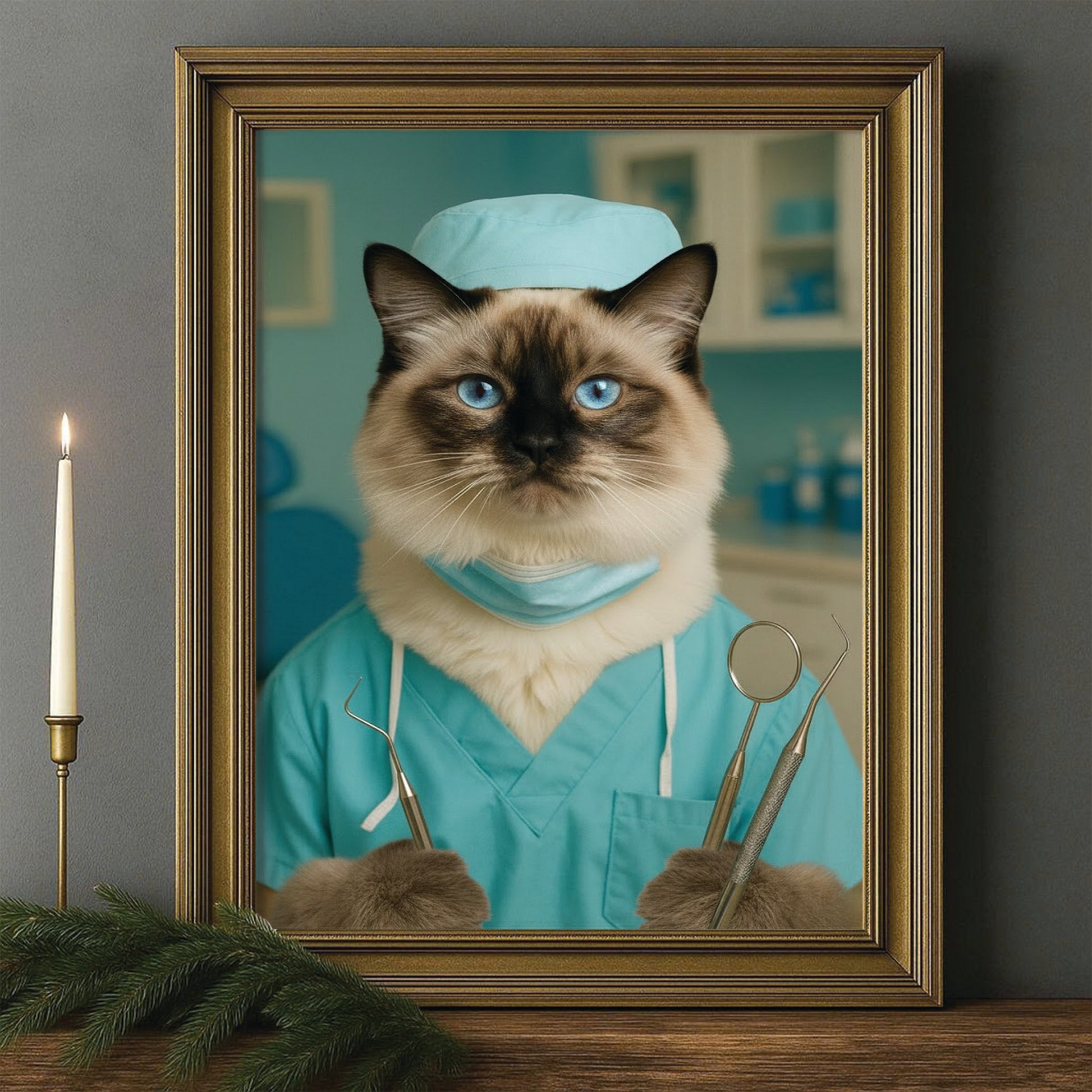 Custom Photo Dentist Cat Canvas Framed Wall Art Gift For Cat Lover