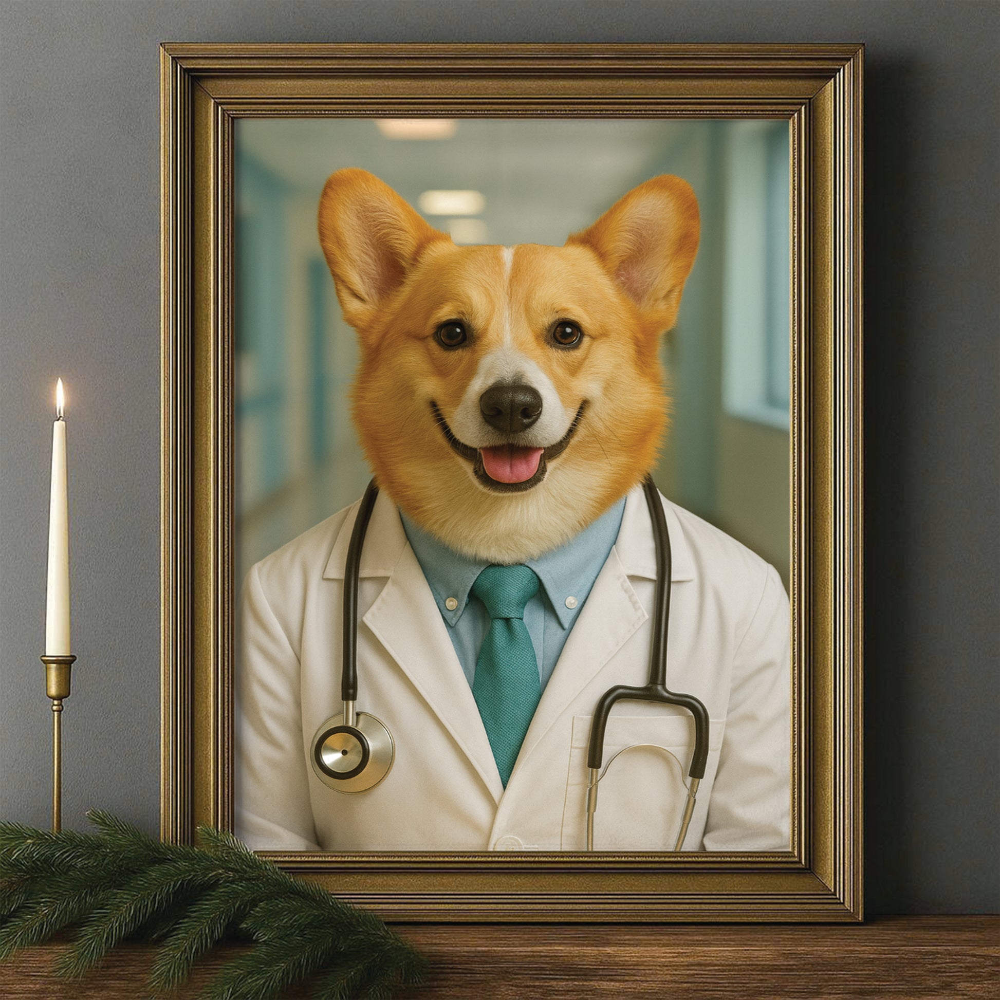 Custom Photo Doctor Dog Canvas Framed Wall Art Gift For Dog Lovers