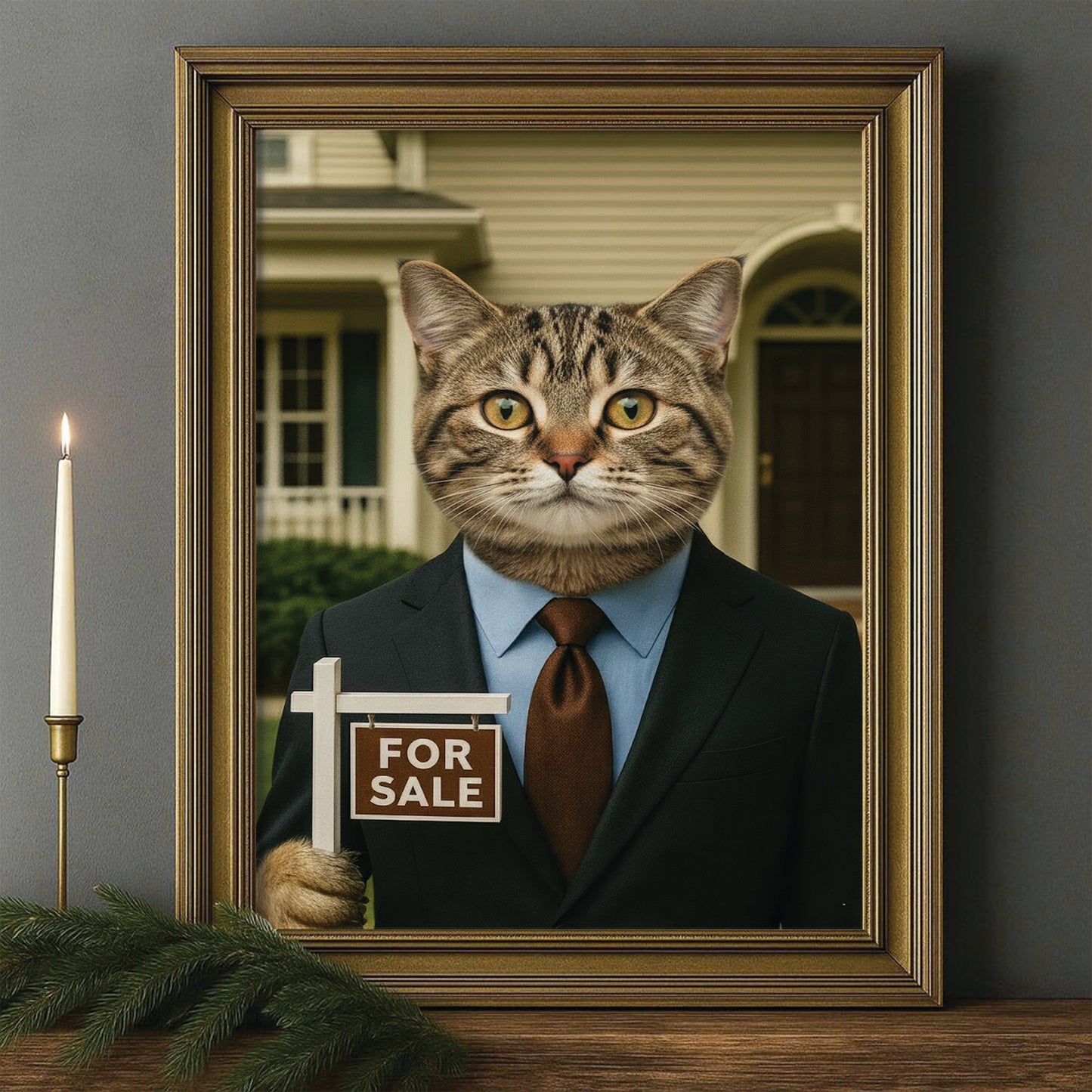 Custom Photo Realtor Cat Canvas Framed Wall Art Gift For Cat Lovers