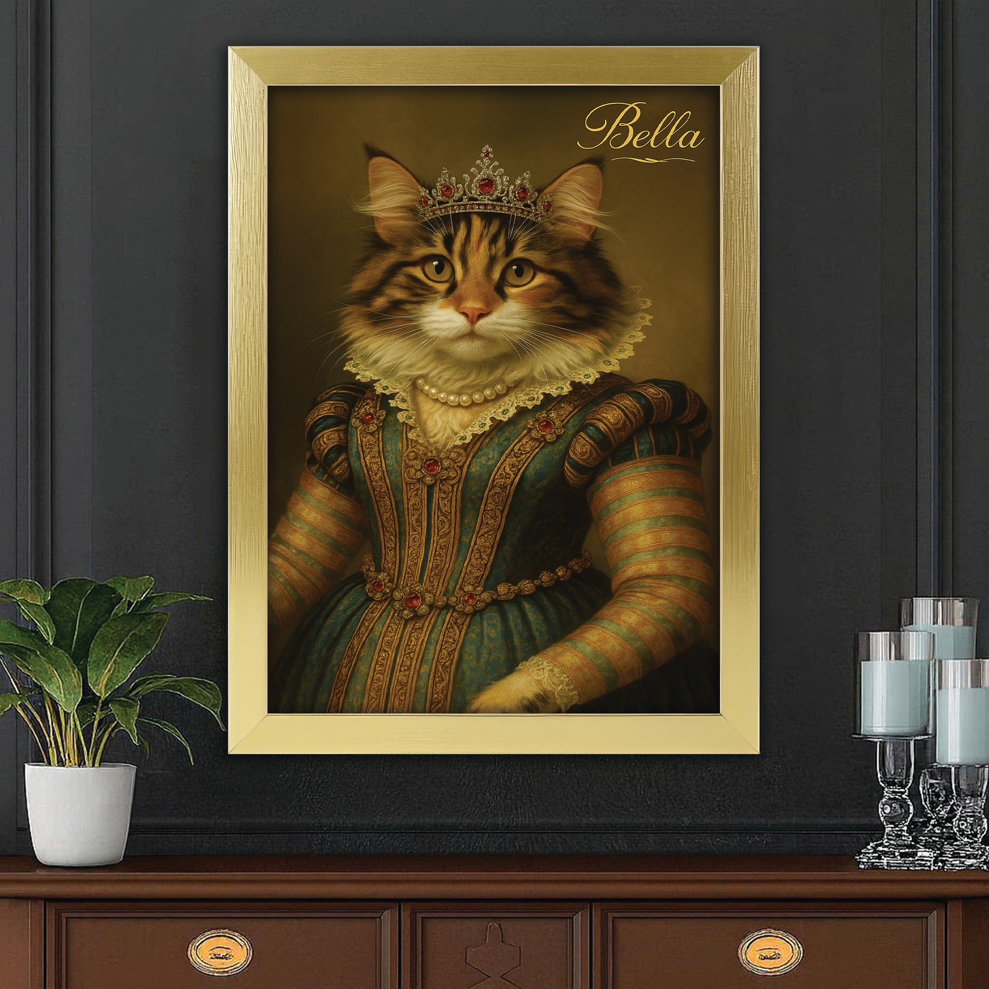Custom Photo Sapphire Queen Cat Canvas Framed Wall Art Gift For Cat Lovers