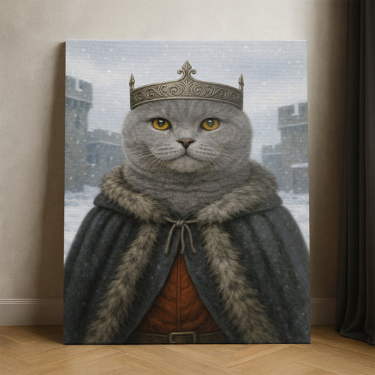 Custom Photo Winter King Royal Cat Canvas Gift For Cat Lovers