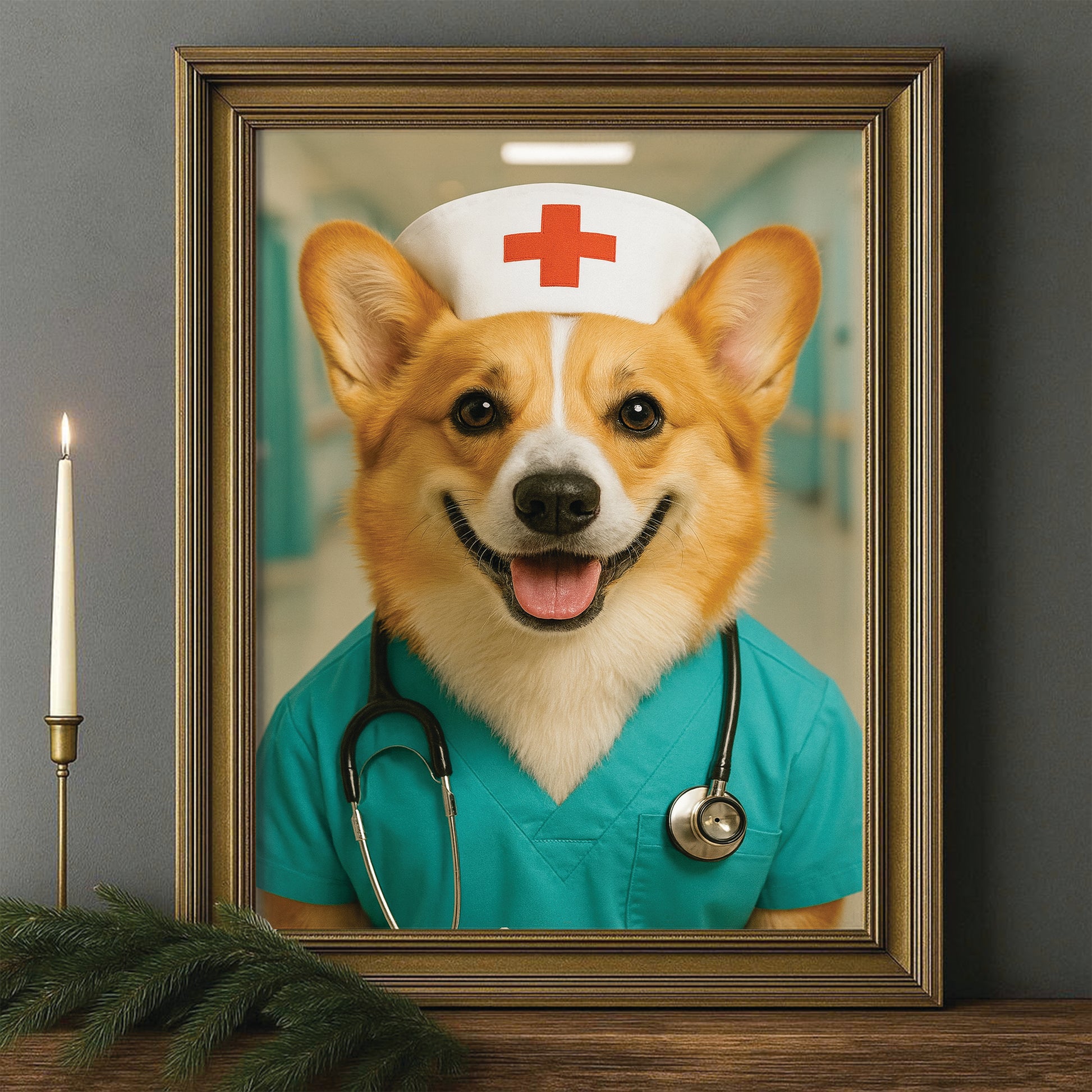 Custom Photo Nurse Dog Canvas Framed Wall Art Gift For Dog Lovers