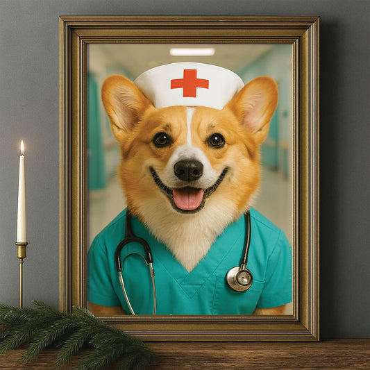 Custom Photo Nurse Dog Canvas Framed Wall Art Gift For Dog Lovers