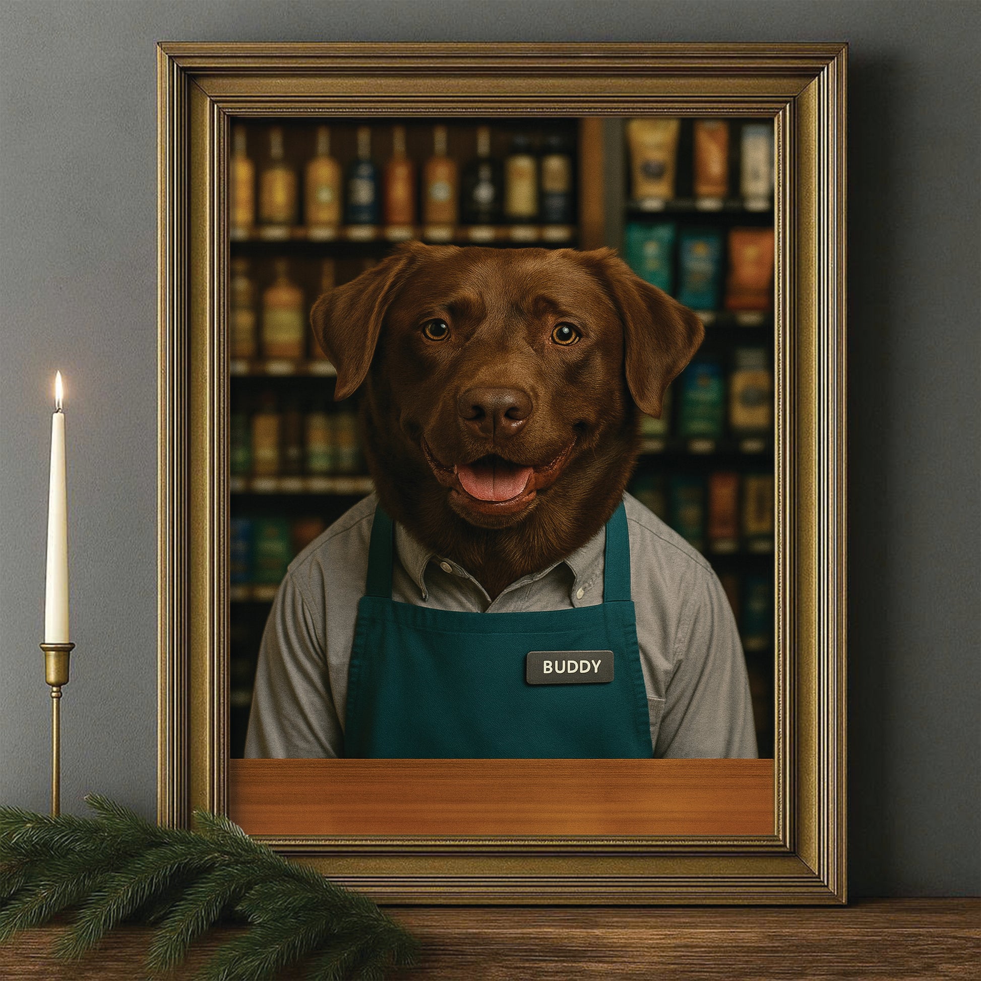 Custom Photo Shop Owner Dog Canvas Framed Wall Art Gift For Dog Lovers