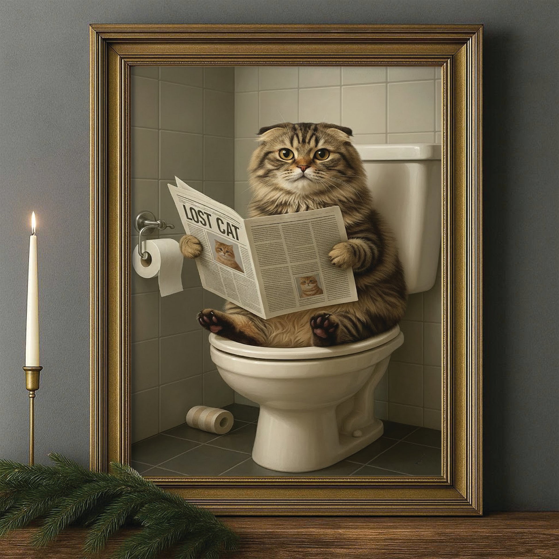 Custom Photo Bathroom Cat Canvas Framed Wall Art Gift For Cat Lovers
