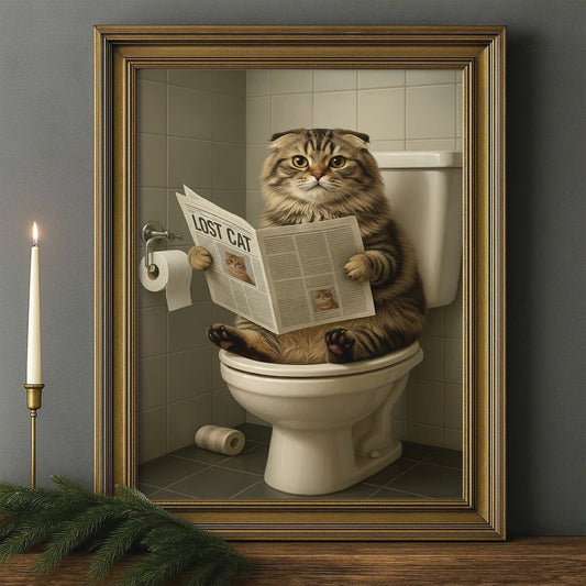 Custom Photo Bathroom Cat Canvas Framed Wall Art Gift For Cat Lovers