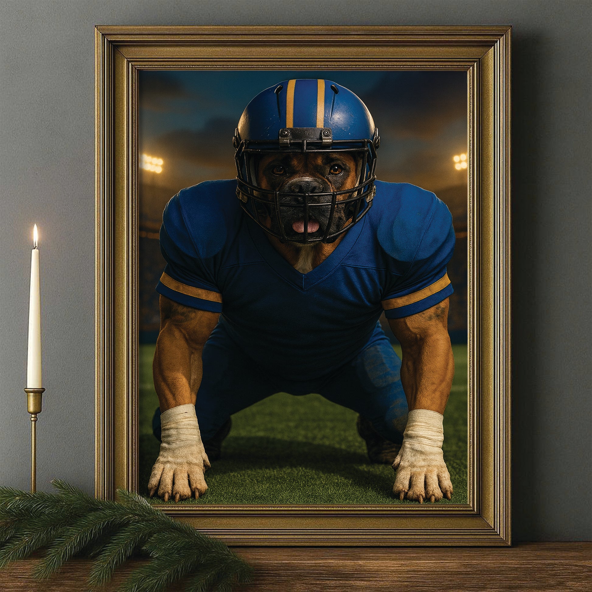 Custom Photo Football Player 2 Dog Canvas Framed Wall Art Gift For Dog Lovers