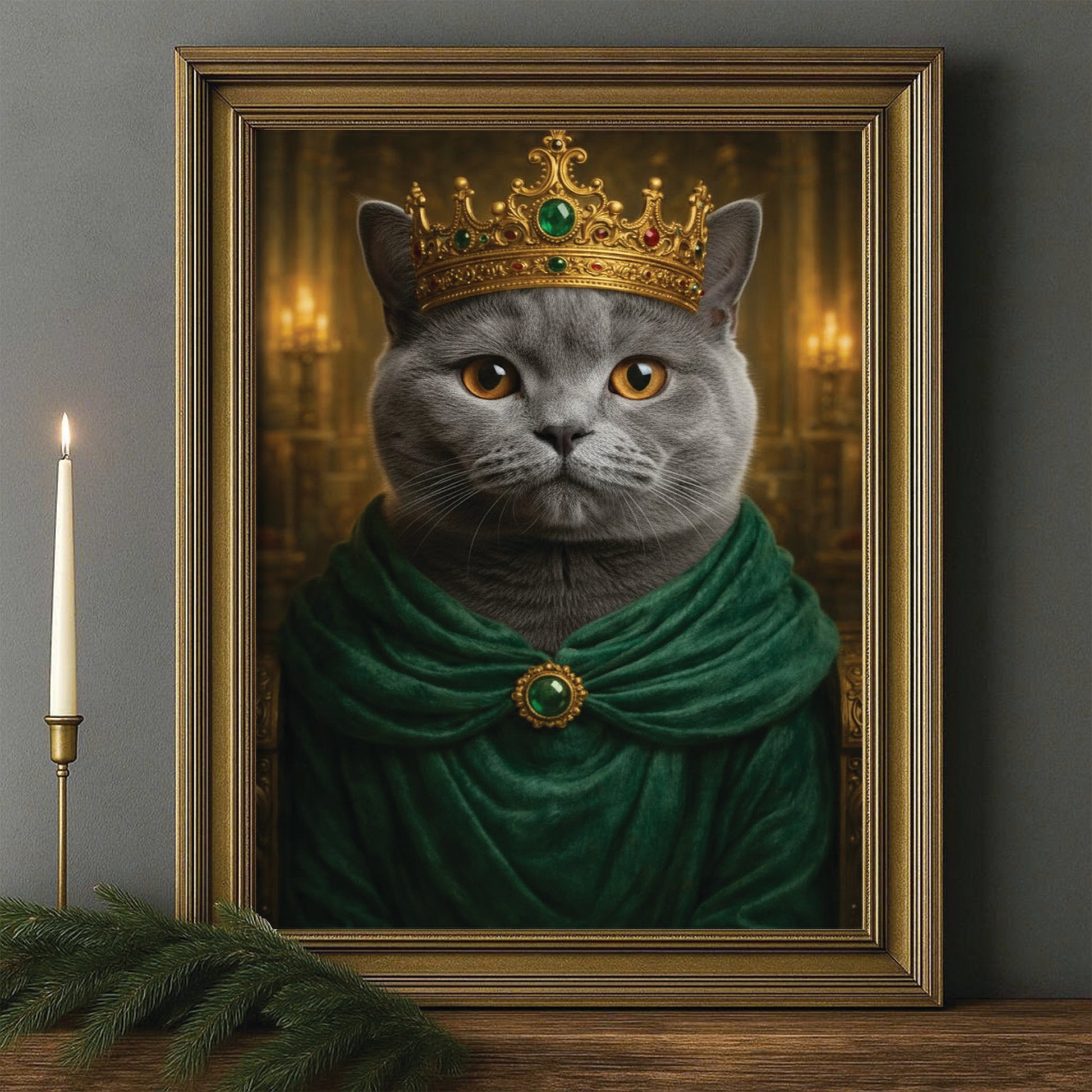 Custom Photo Royal King Queen Cat Canvas Framed Wall Art Gift For Cat Lovers
