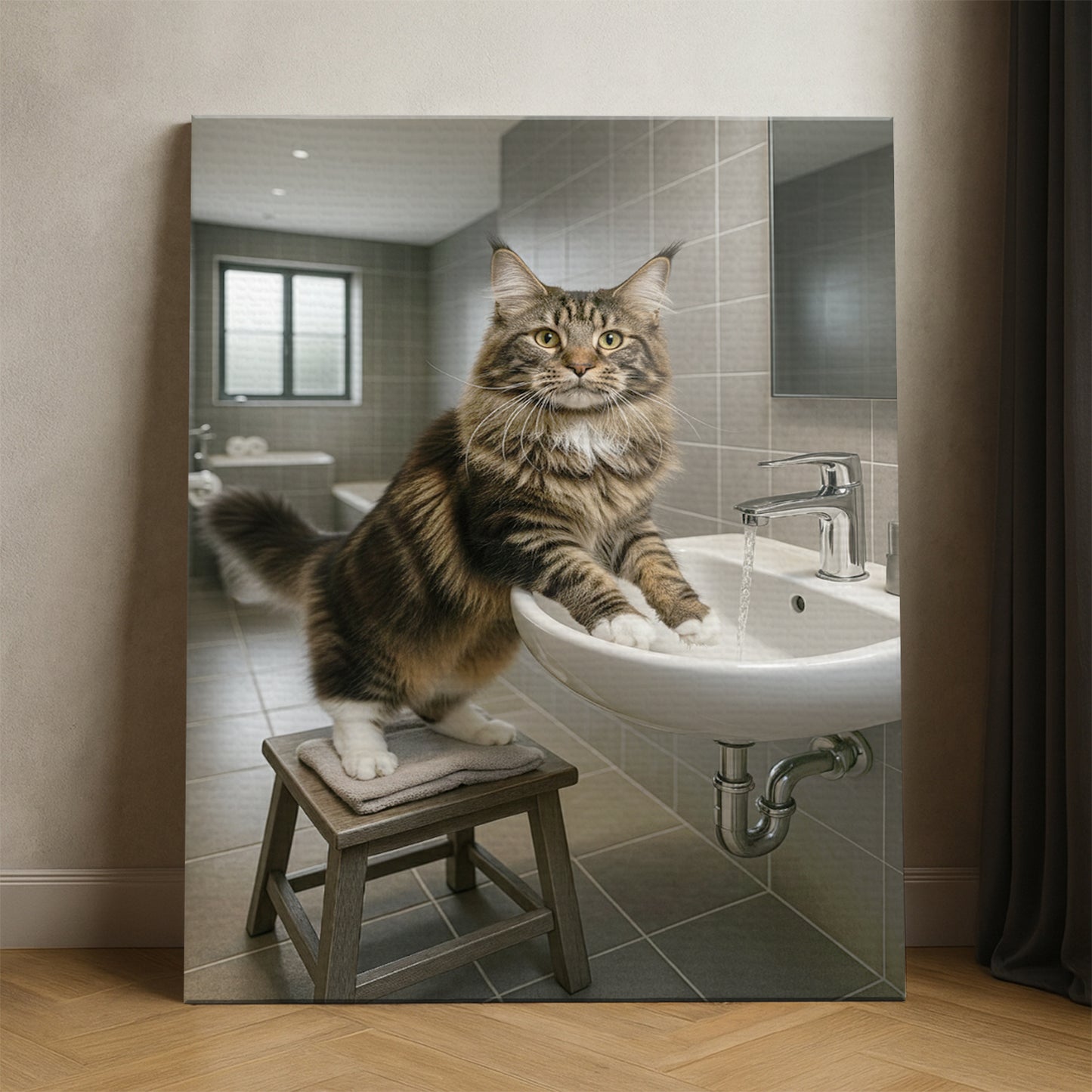 Custom Photo Cat In Bathroom Style 1 Canvas Gift For Cat Lovers