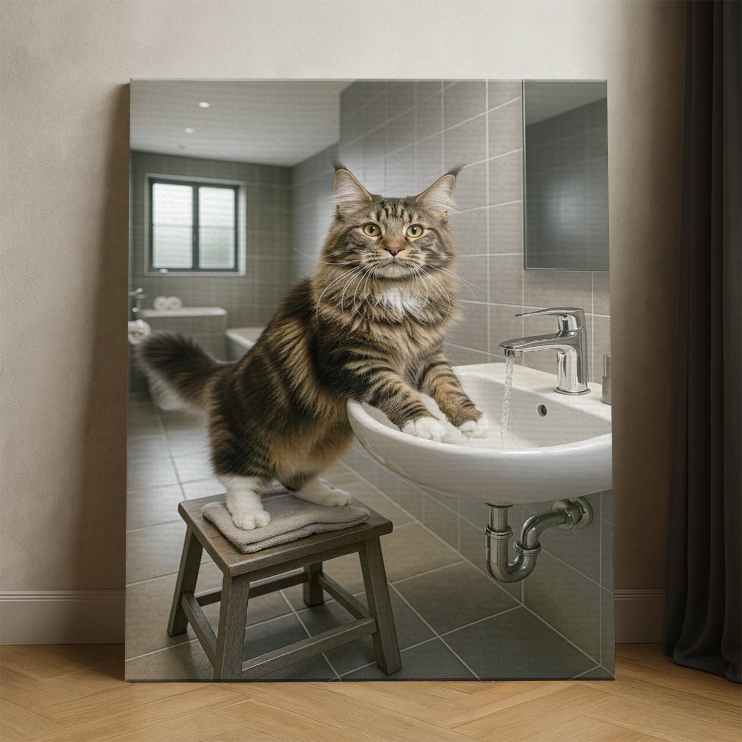 Custom Photo Cat In Bathroom Style 1 Canvas Gift For Cat Lovers