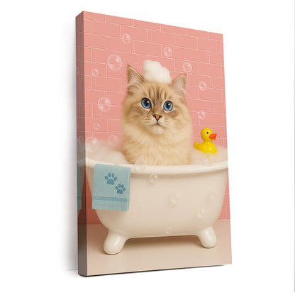 Custom Photo Cat In Bath Canvas Gift For Cat Lovers