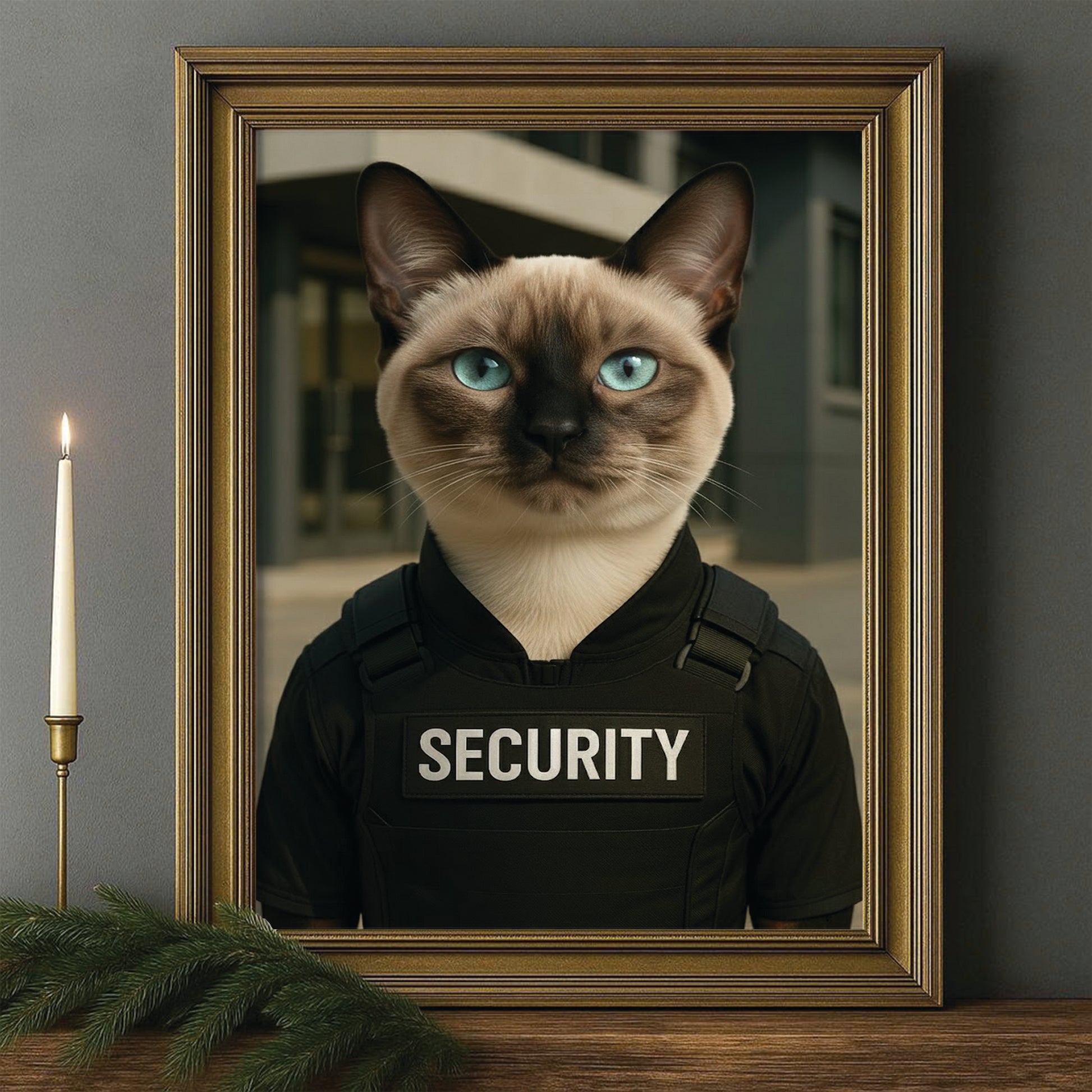 Custom Photo Security Guard Cat Canvas Framed Wall Art Gift For Cat Lovers