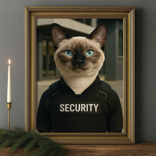 Custom Photo Security Guard Cat Canvas Framed Wall Art Gift For Cat Lovers