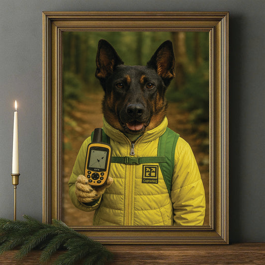 Custom Photo Geocaching Gps Adventure Dog Canvas Framed Wall Art Gift For Dog Lovers