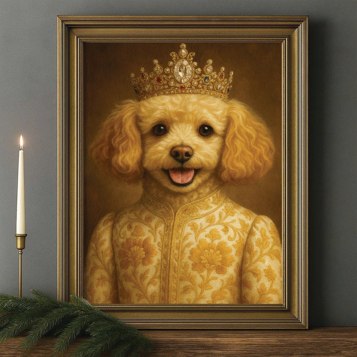 Custom Photo Dog Royal Style 09 Canvas Framed Wall Art Gift For Dog Lovers