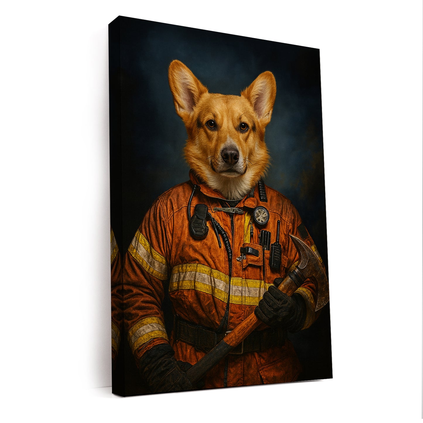 Custom Dog Photo Firefighter Canvas _ Gift For Dog Lovers
