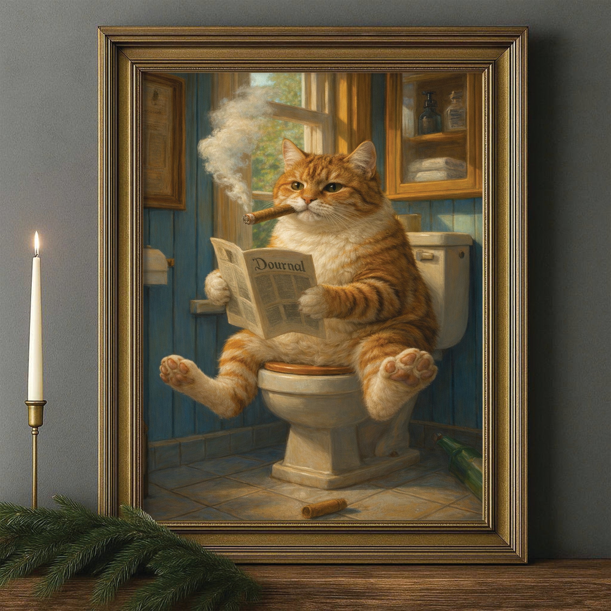 Custom Photo Cat Bathroom Style 12 Canvas Framed Wall Art Gift For Cat Lovers