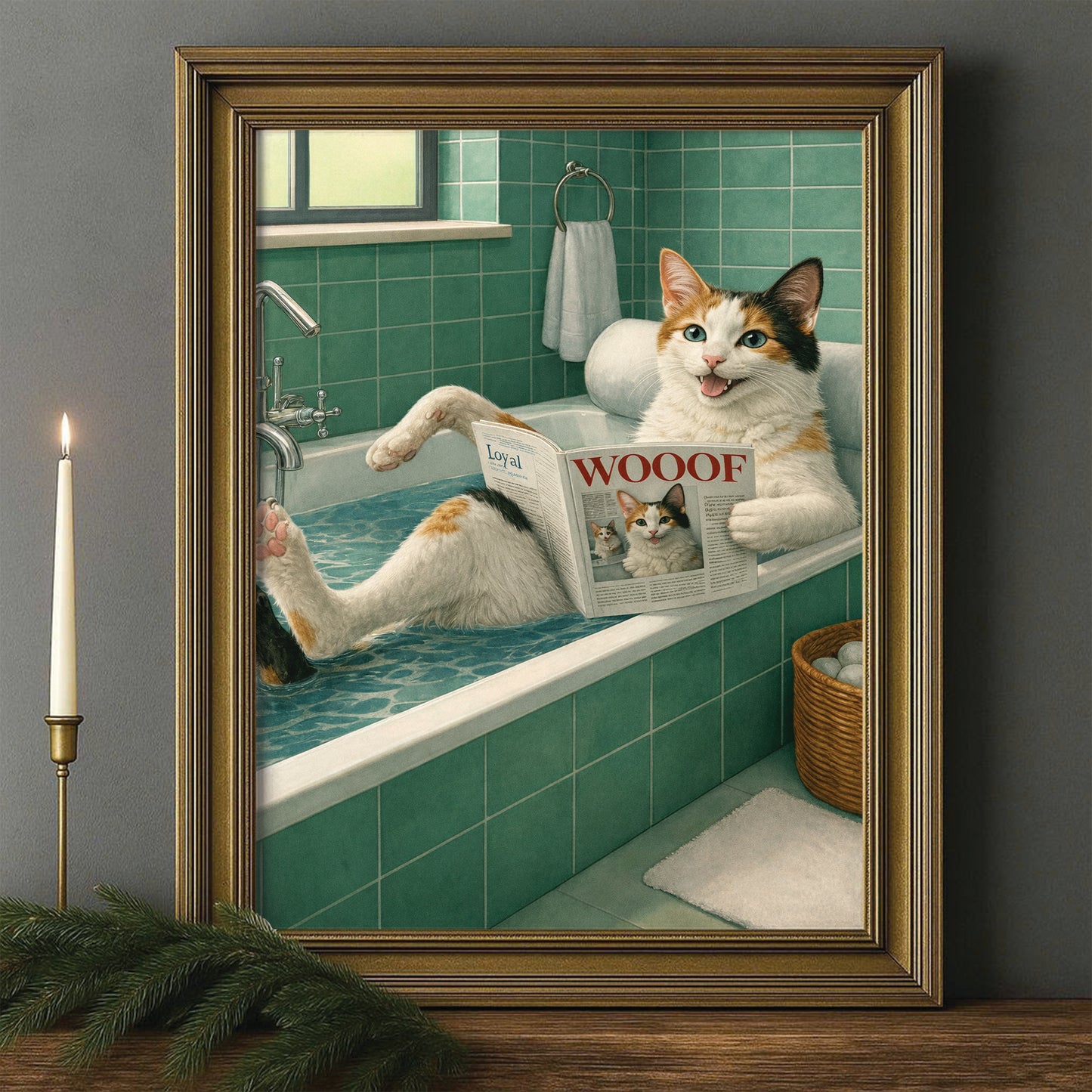 Custom Photo Cat Bathroom Style 22 Canvas Framed Wall Art Gift For Cat Lovers