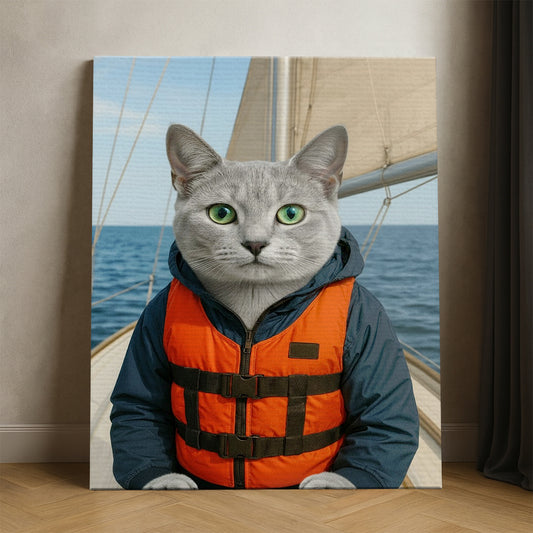 Custom Photo Sailor Cat Canvas Gift For Cat Lovers