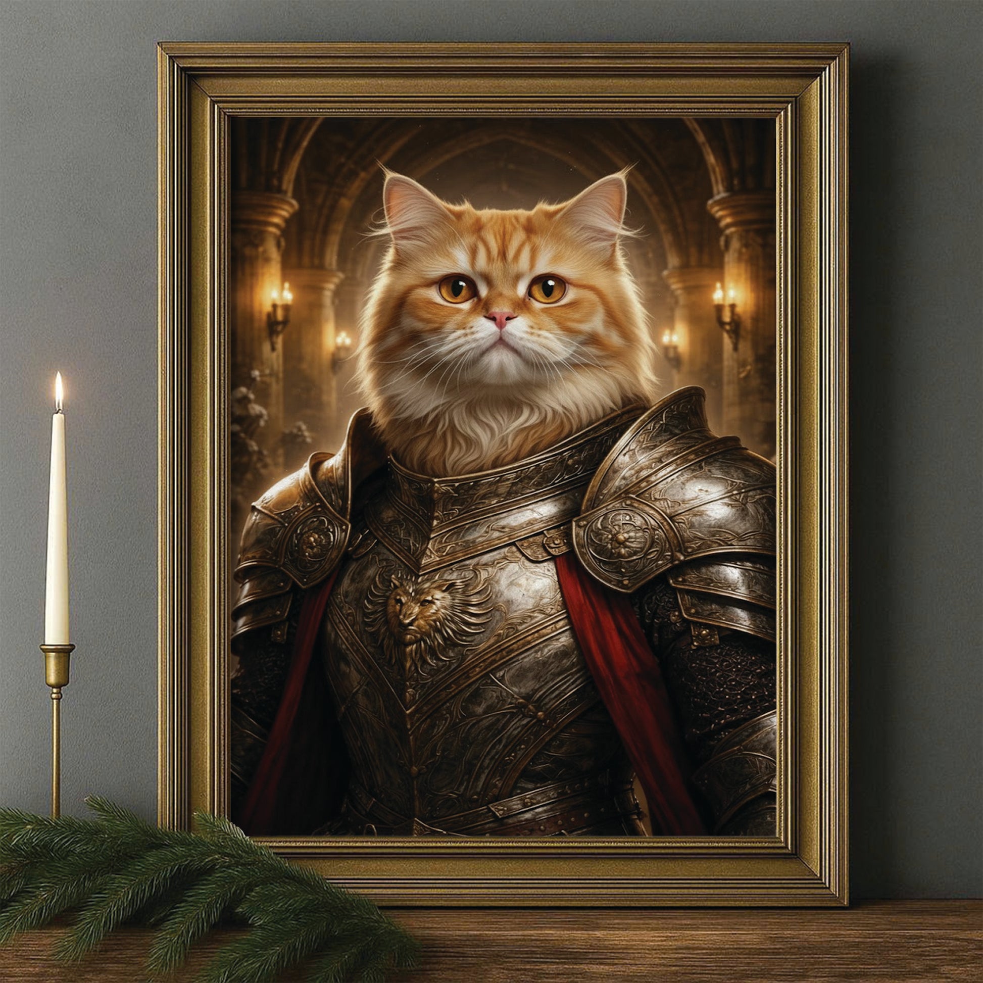 Custom Photo Royal Knight Cat Style 01 Canvas Framed Wall Art Gift For Cat Lovers