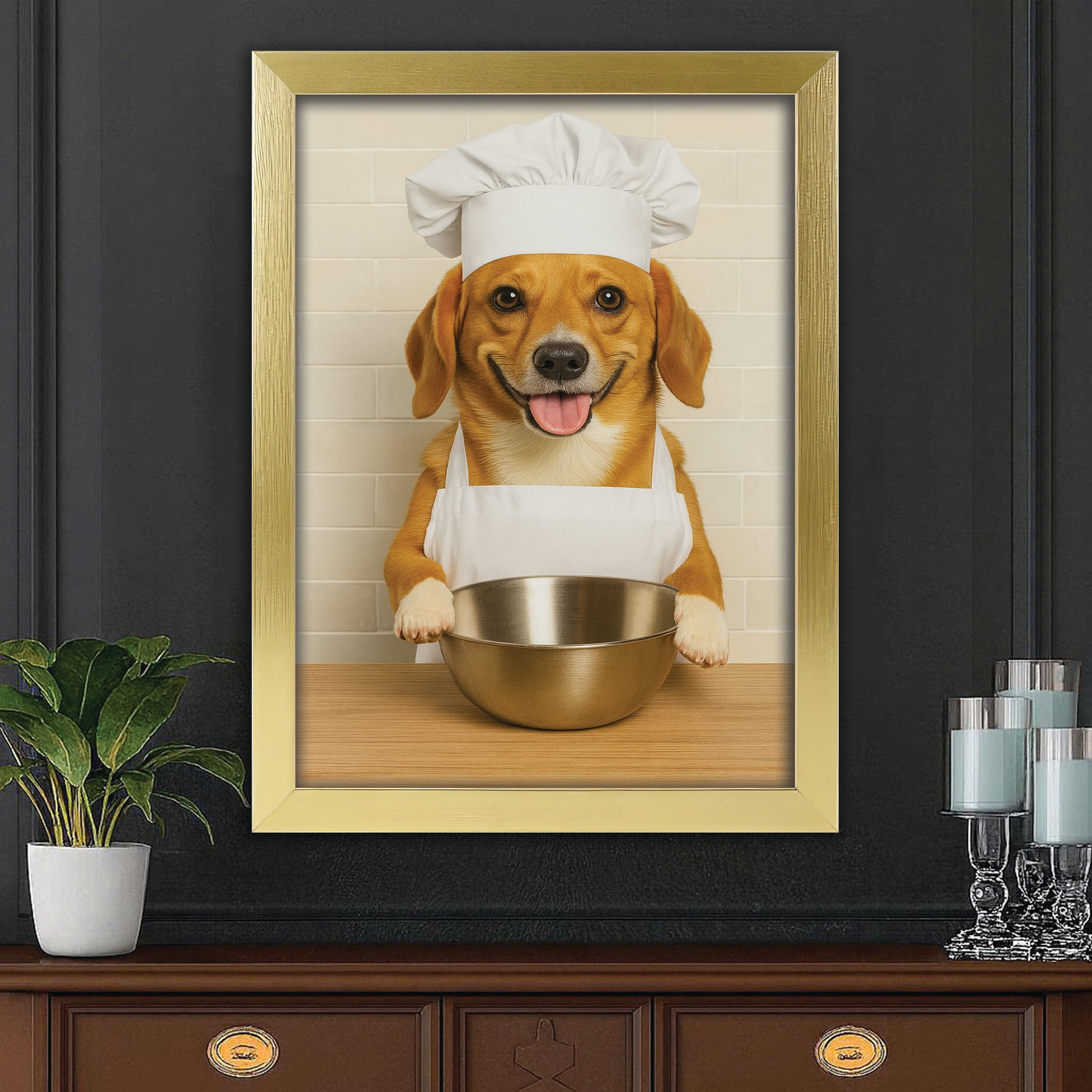 Custom Photo Dog Chef Canvas Framed Wall Art Gift For Dog Lovers