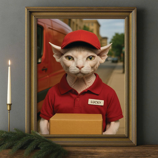 Custom Photo Courier Delivery Canvas Framed Wall Art Gift For Cat Lovers