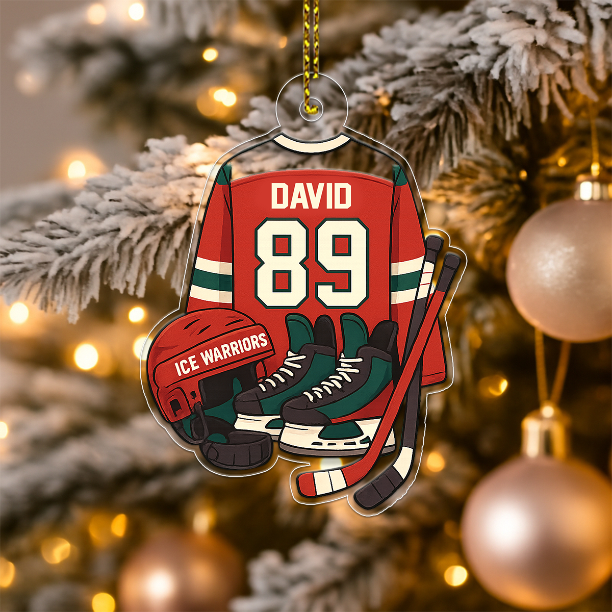 Custom Name And Number Hockey Jersey Acrylic Ornament Christmas Gift