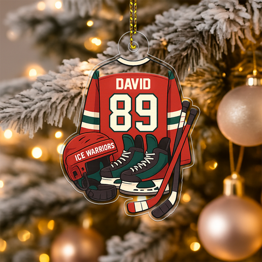Custom Name And Number Hockey Jersey Acrylic Ornament Christmas Gift