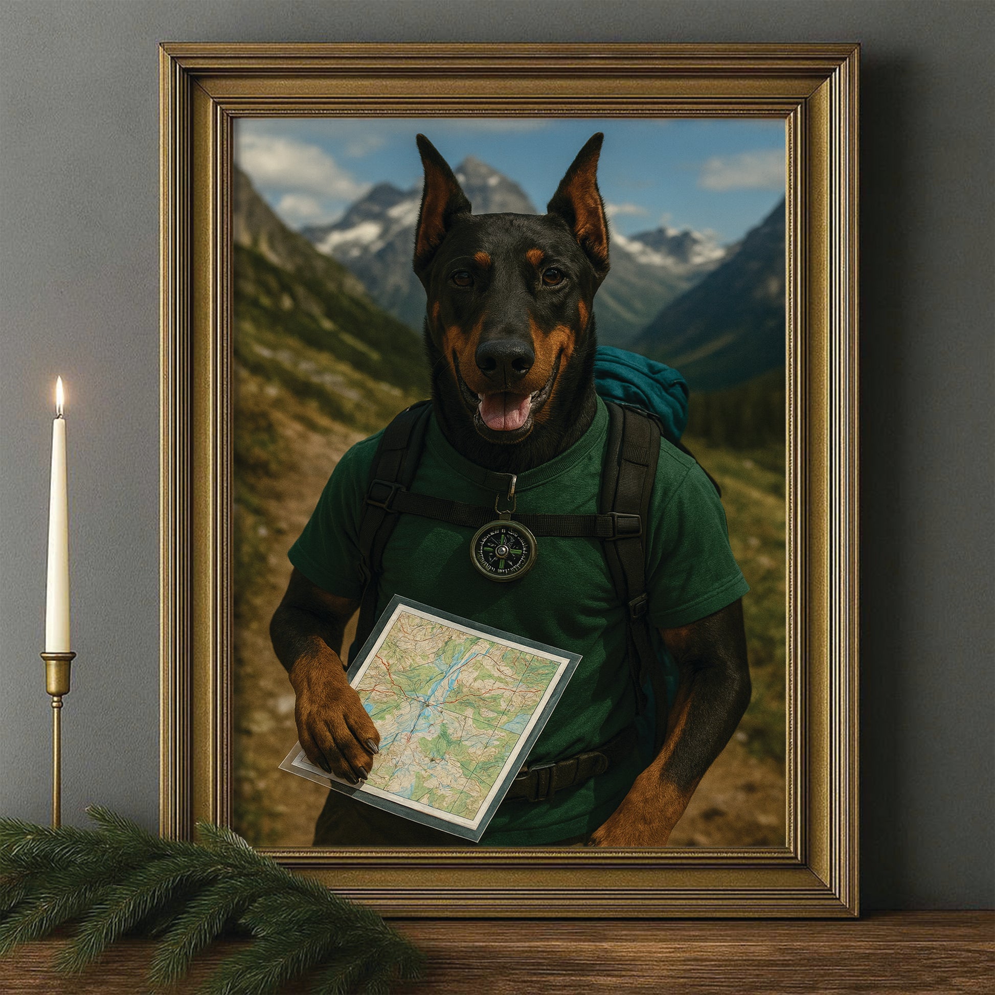 Custom Photo Explorer Hiking Dog Canvas Framed Wall Art Gift For Dog Lovers