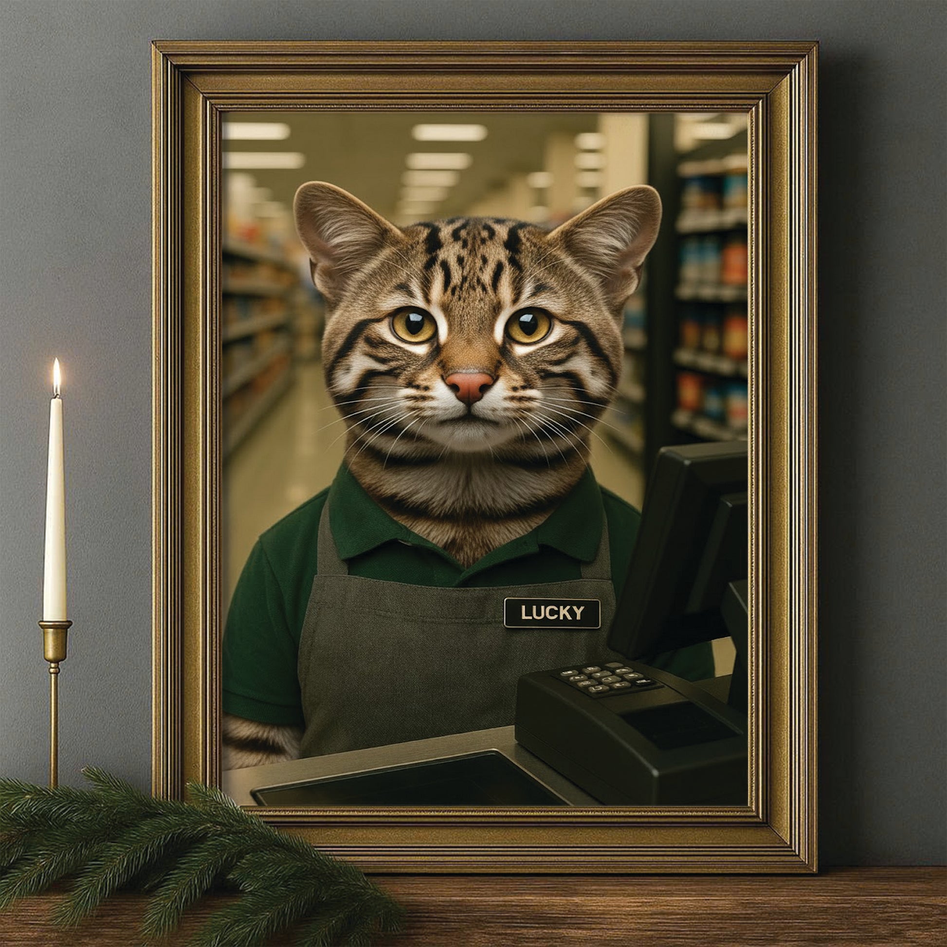 Custom Photo Cashier Cat Canvas Framed Wall Art Gift For Cat Lovers