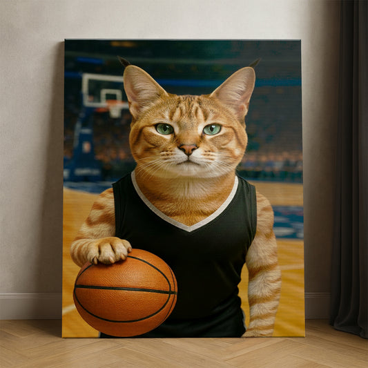 Custom Photo Basketball Player Cat Canvas Gift For Cat Lovers