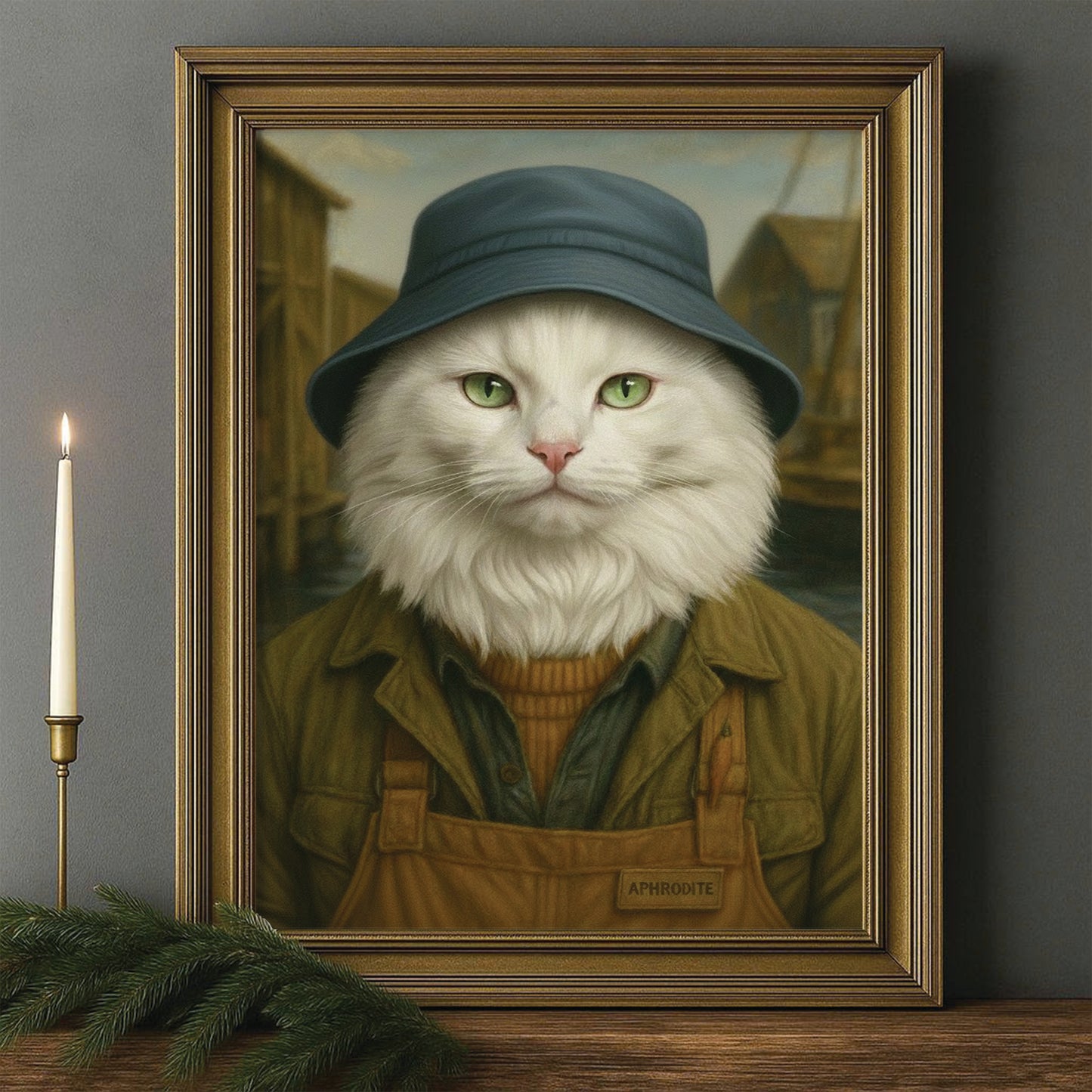 Custom Photo Fisherman Cat Canvas Framed Wall Art  Gift For Cat Lovers