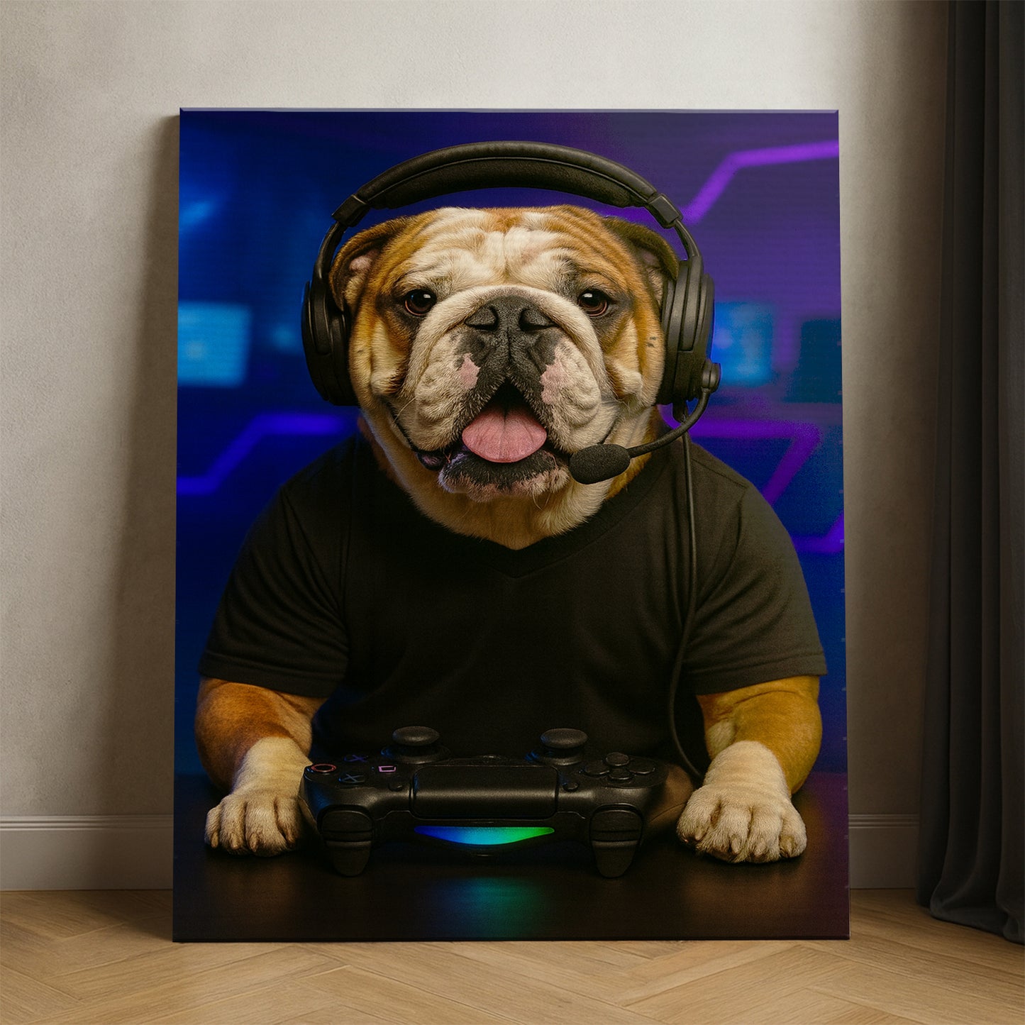 Custom Photo Gamer Dog Canvas Gift For Dog Lovers