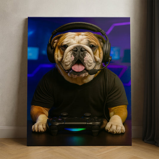 Custom Photo Gamer Dog Canvas Gift For Dog Lovers