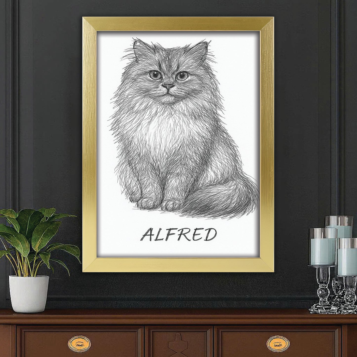 Custom Photo Cat Pencil Art