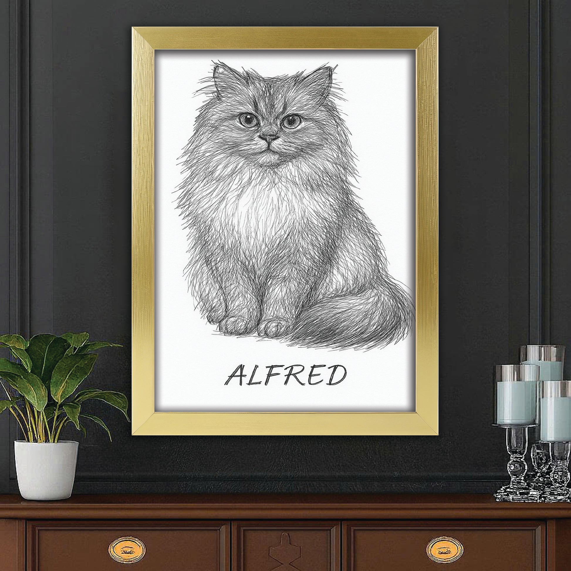 Custom Photo Cat Pencil Art
