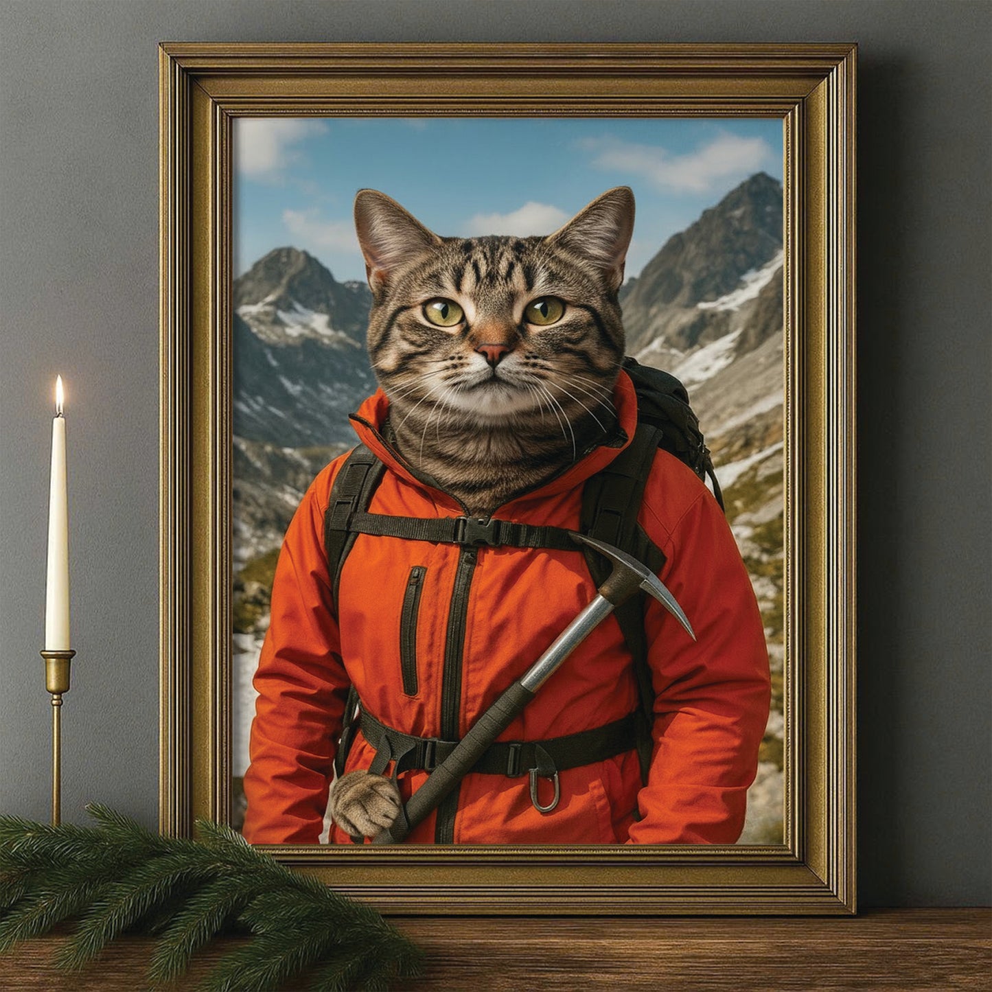 Custom Photo Mountaineer Climbing Cat Canvas Framed Wall Art  Gift For Cat Lovers