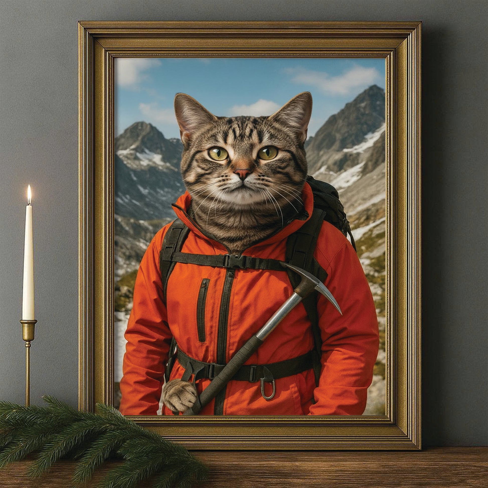 Custom Photo Mountaineer Climbing Cat Canvas Framed Wall Art  Gift For Cat Lovers